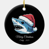 Pixel Art Shark Santa Hat Keramisch Ornament (Achterkant)