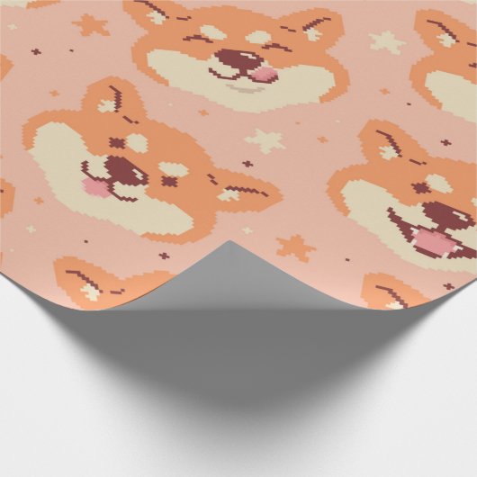 Pixel Art Shiba Inu inpakpapier (Hoek)