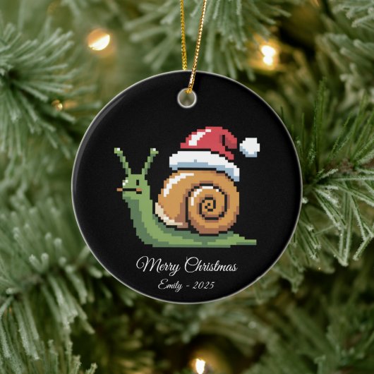 Pixel Art Snail Santa Hat Black Keramisch Ornament (Boom)