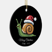 Pixel Art Snail Santa Hat Black Keramisch Ornament (Rechts)