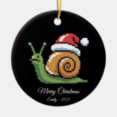 Pixel Art Snail Santa Hat Black Keramisch Ornament (Voorkant)