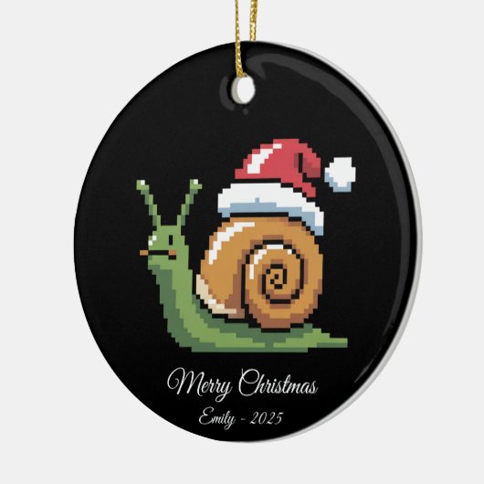 Pixel Art Snail Santa Hat Black Keramisch Ornament (Links)
