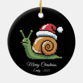 Pixel Art Snail Santa Hat Black Keramisch Ornament (Achterkant)