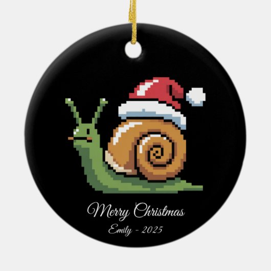 Pixel Art Snail Santa Hat Black Keramisch Ornament (Achterkant)