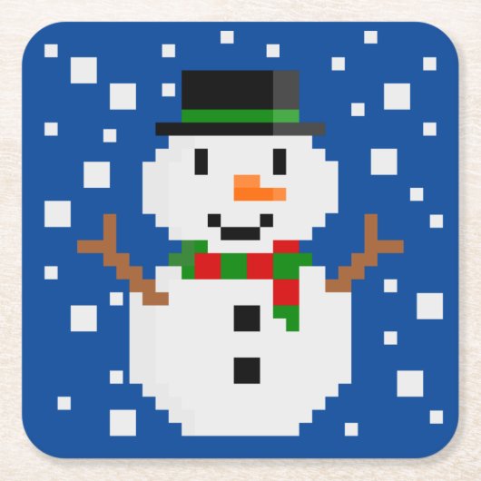 Pixel Art SNEEUWMAN 1 Kartonnen Onderzetters (Voorkant)