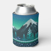 Pixel Art: Sneeuwrijke bergen 's nachts. Blikjeskoeler (Blikje Voorkant)