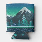 Pixel Art: Sneeuwrijke bergen 's nachts. Blikjeskoeler (Achterkant)