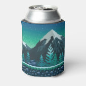 Pixel Art: Sneeuwrijke bergen 's nachts. Blikjeskoeler (Blikje Achterkant)