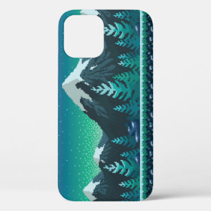 Pixel Art: Sneeuwrijke bergen 's nachts. Case-Mate iPhone Case