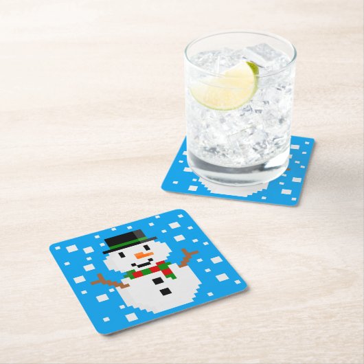 Pixel Art SNOWMAN 3 Kartonnen Onderzetters (Insitu)