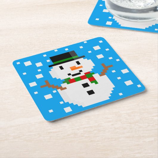 Pixel Art SNOWMAN 3 Kartonnen Onderzetters (Schuin)