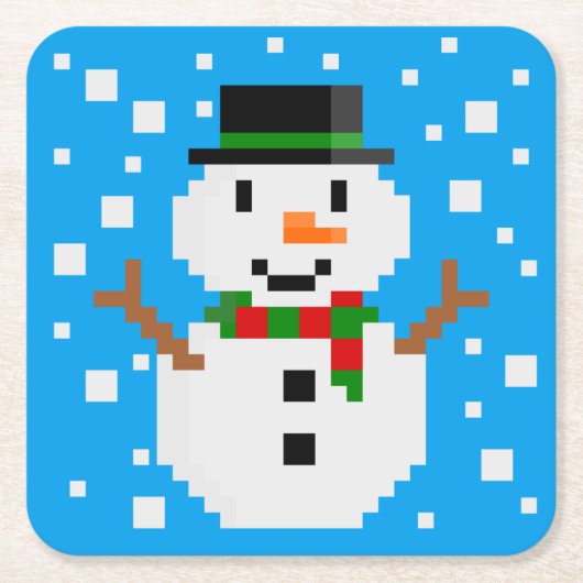Pixel Art SNOWMAN 3 Kartonnen Onderzetters (Voorkant)