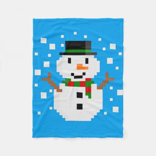 Pixel Art SNOWMAN Fleece Deken (Voorkant)