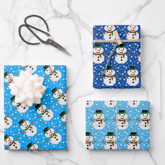 Pixel Art SNOWMAN Inpakpapier Vel (Voorkant)