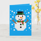 Pixel Art SNOWMAN Kaart (Gele Bloem)