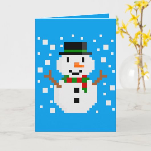 Pixel Art SNOWMAN Kaart (Gele Bloem)