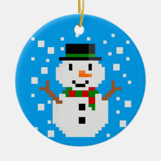 Pixel Art SNOWMAN Kerstornament Keramisch Ornament