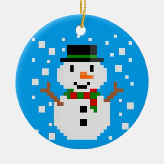 Pixel Art SNOWMAN-kerstversiering Keramisch Ornament (Voorkant)