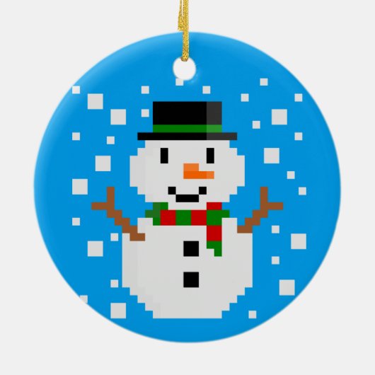 Pixel Art SNOWMAN-kerstversiering Keramisch Ornament (Achterkant)