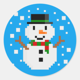 Pixel Art SNOWMAN Ronde Sticker