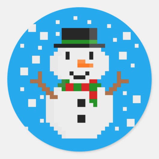 Pixel Art SNOWMAN Ronde Sticker (Voorkant)