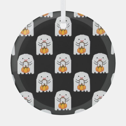 Pixel art spook: Halloween patroon Glas Ornament (Voorkant)
