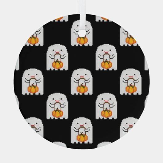 Pixel art spook: Halloween patroon Glas Ornament (Achterkant)