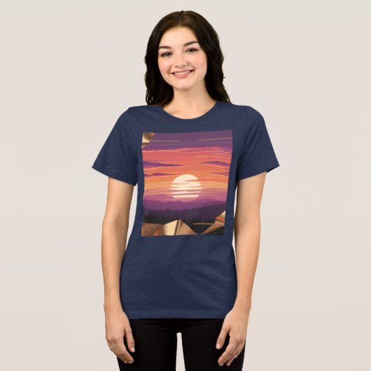 Pixel Art Sunset Blue T-Shirt (Voorkant volledig)