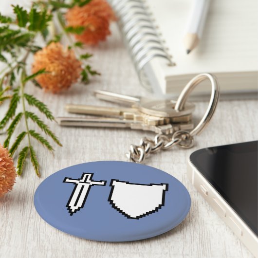 Pixel Art Sword and Shield Sleutelhanger (Zijkant)