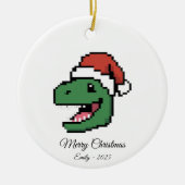 Pixel Art T-Rex Dinosaur Santa Hat Christmas Gift Keramisch Ornament (Voorkant)