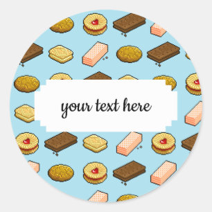 Pixel Art Tasty Cookie Biscuit Patroon Ronde Sticker