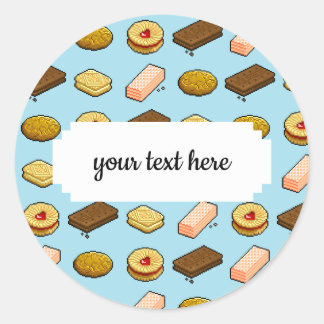 Pixel Art Tasty Cookie Biscuit Patroon Ronde Sticker