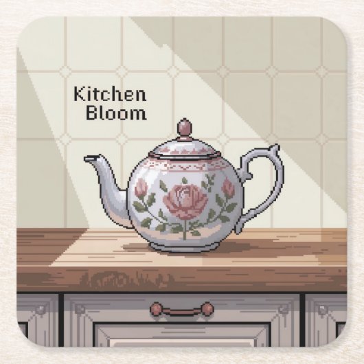 Pixel Art Theepot Keuken Onderzetter Set (Voorkant)