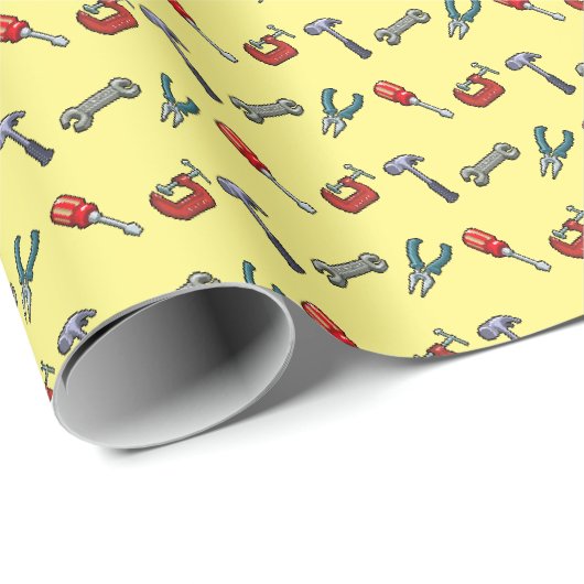 Pixel Art Tool Patroon Met Hamer Bankschroef En Ta Cadeaupapier (Rol Hoek)