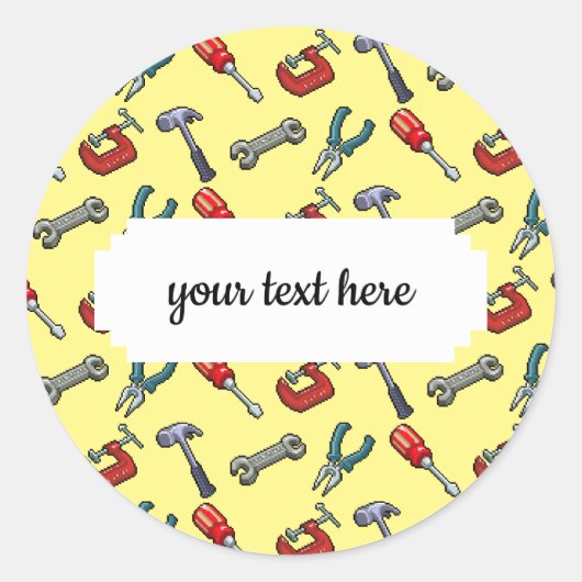 Pixel Art Tool Patroon Met Hamer Bankschroef En Ta Ronde Sticker (Voorkant)