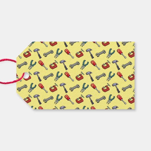 Pixel Art Tool Pattern met Hammer Vice en Pliers Cadeaulabel (Achterkant Horizontaal)