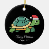 Pixel Art Turtle Tortoise Santa Hat Keramisch Ornament (Voorkant)