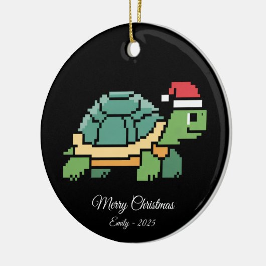 Pixel Art Turtle Tortoise Santa Hat Keramisch Ornament (Links)