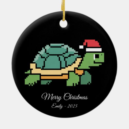 Pixel Art Turtle Tortoise Santa Hat Keramisch Ornament (Achterkant)