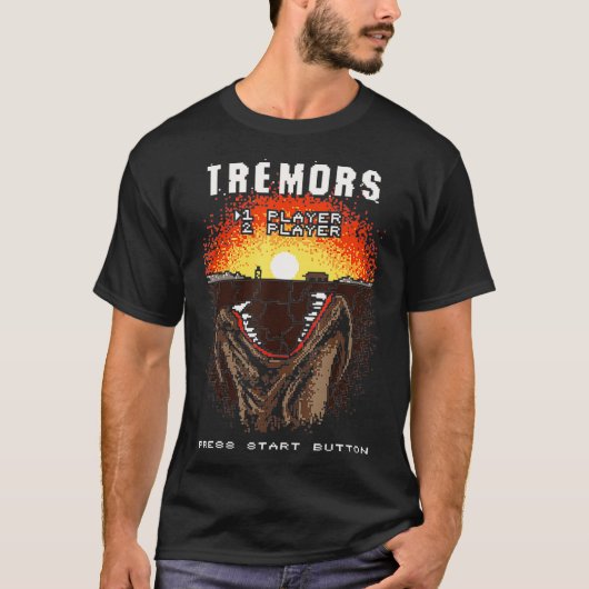Pixel Art van het menu Start van videospel Tremors T-shirt (Voorkant)