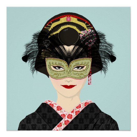 Pixel Art Venetian Mask Geisha Perfect Poster (Voorkant)