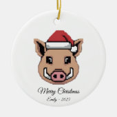 Pixel Art Wild Boar Warthog Santa Hat Gift Keramisch Ornament (Voorkant)