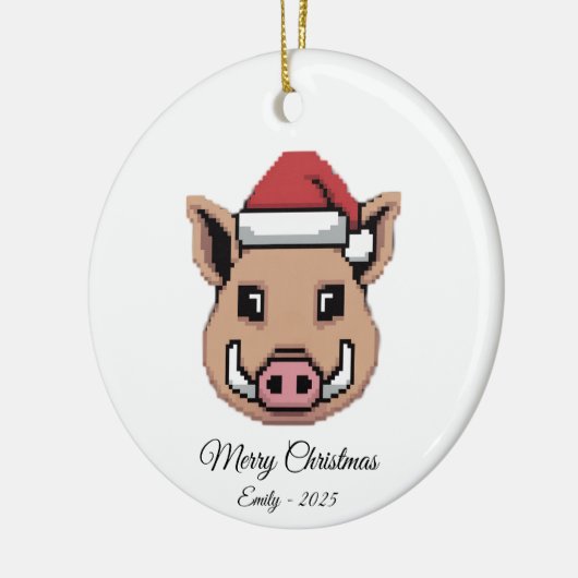 Pixel Art Wild Boar Warthog Santa Hat Gift Keramisch Ornament (Links)