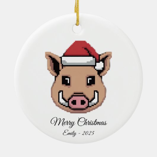 Pixel Art Wild Boar Warthog Santa Hat Gift Keramisch Ornament (Achterkant)
