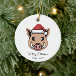 Pixel Art Wild Zwijn Knobbelzwijn Kerstman Hoed Ca Keramisch Ornament