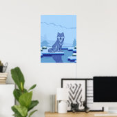 Pixel Art Wolf in een besneeuwd landschap Poster (Thuiskantoor)