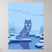 Pixel Art Wolf in een besneeuwd landschap Poster (Voorkant)