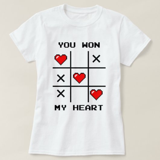 Pixel Art "You Won My Heart" Tic Tac Toe Gamer T-shirt (Design voorkant)