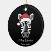 Pixel Art Zebra Kerstman Hoed Zwarte Achtergrond C Keramisch Ornament (Links)