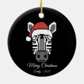 Pixel Art Zebra Kerstman Hoed Zwarte Achtergrond C Keramisch Ornament (Achterkant)